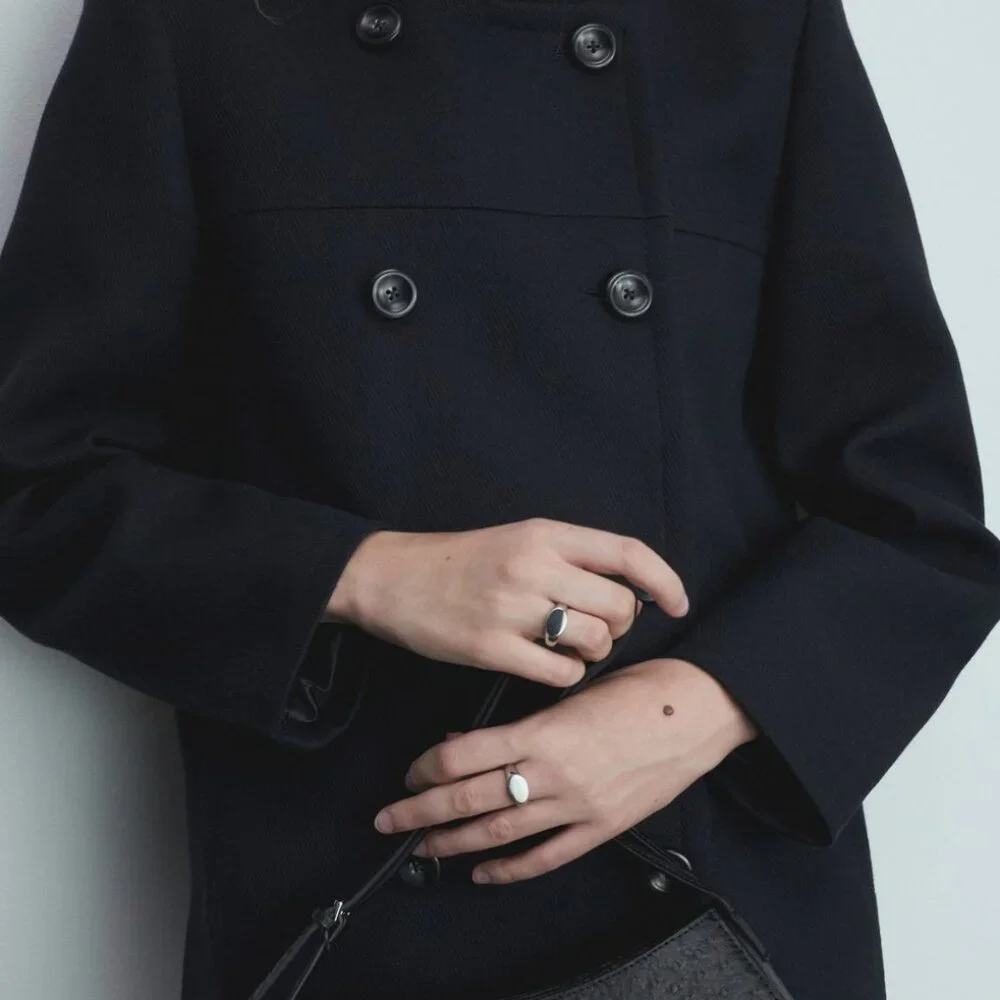 Mango Double-breasted coat Dark Navy Size XL - Picture 6 of 7